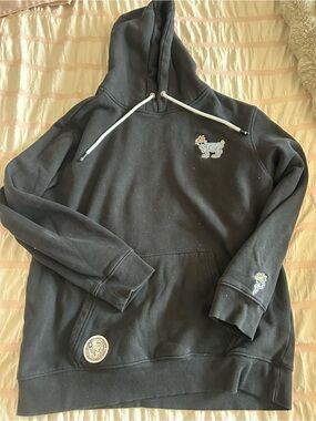 Black Hooded Sweatshirt with Small Embroidered Dog Patch